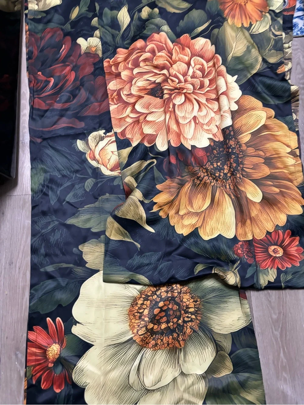 Floral Black Curtain Panel - Elegant Autumn Blooms 52x84 Inchs